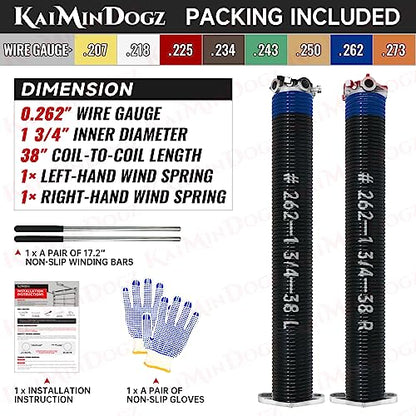 Pair of 1.75" Garage Door Torsion Springs Set with Non (0.262X1.75"X38")