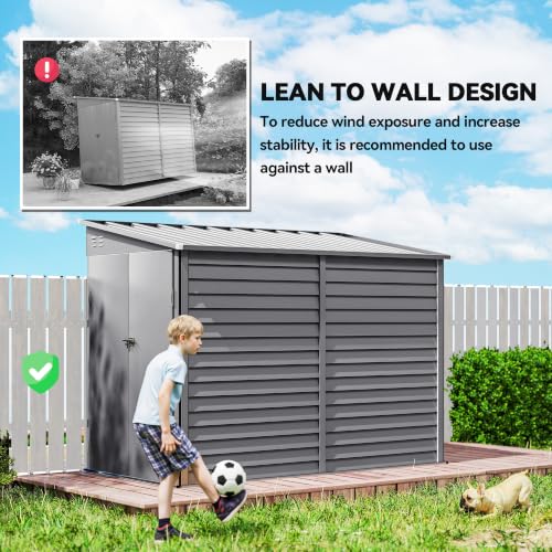 4.6' x 9' Steel Outdoor Storage Shed Waterproof Lean (Gray)