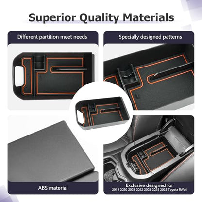 2025 RAV 4 Center Console Organizer Compatible with 2019 2020 2021 2022 2023 2024 2025 Toyota RAV 4 Accessories Armrest Console Secondary Storage Box Insert Tray ABS Material Orange
