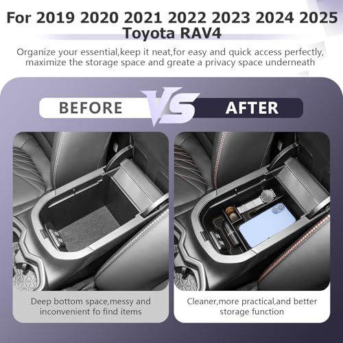 2025 RAV 4 Center Console Organizer Compatible with 2019 2020 2021 2022 2023 2024 2025 Toyota RAV 4 Accessories Armrest Console Secondary Storage Box Insert Tray ABS Material Brown