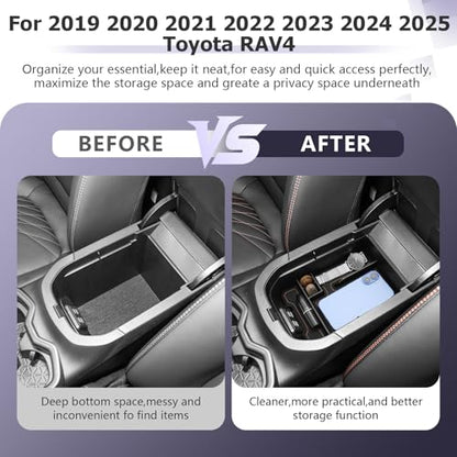 2025 RAV 4 Center Console Organizer Compatible with 2019 2020 2021 2022 2023 2024 2025 Toyota RAV 4 Accessories Armrest Console Secondary Storage Box Insert Tray ABS Material Brown