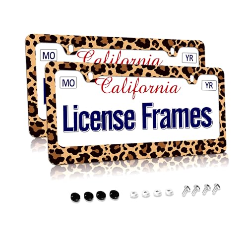 Brown Cheetah License Plate Holder Leopard Print License Plate Frames Cheetah Leopard Car License Plate Covers tag Frame for Women 12.3" X 6.3" (Leopard License Plate Frame / one size)