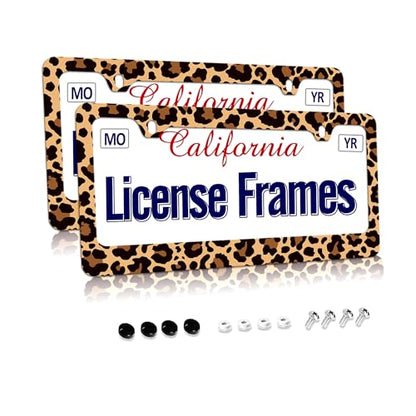 Brown Cheetah License Plate Holder Leopard Print License Plate Frames Cheetah Leopard Car License Plate Covers tag Frame for Women 12.3" X 6.3" (Leopard License Plate Frame / one size)