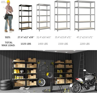 5 Tier Garage Shelves for Storage (27.5" W x 12" D x 59" H)