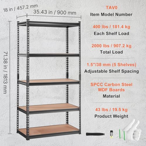 Storage Shelves 5 (36" L x 18" W x 72" H)