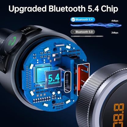 Bluetooth 5.4 FM Transmitter for Car (Silver)