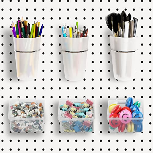 6 Sets Pegboard Bins and Cups with Pegboard Hooks (Transparent)