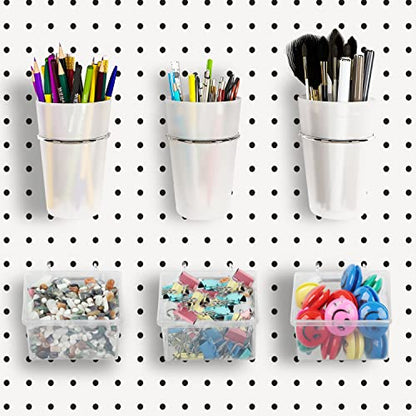 6 Sets Pegboard Bins and Cups with Pegboard Hooks (Transparent)