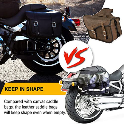 Naked Cowhide Leather Motorcycle Saddle Bags Throw Over Saddlebags (Vintage Brown 26L No Studs & Braided)