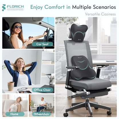 Car Lumbar Support Pillow and Neck Headrest Pillow for Office Chair (Deepgray / 2 Pieces)