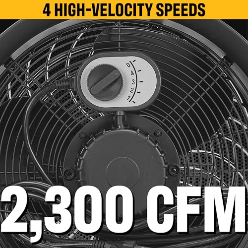 fans - 14”-Blade High-Velocity Drum Fan Heavy Duty Industrial Grade (Black, 2-in-1): 2,300 CFM, 4-Speed, 360 Degree Adjustable Drum Head, Dual Ball Bearing Motor with Die-Cast Cover (HVD-14AC-BLK) (Black / Floor)