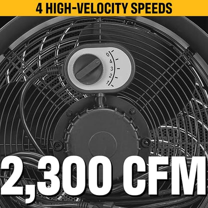 fans - 14”-Blade High-Velocity Drum Fan Heavy Duty Industrial Grade (Black, 2-in-1): 2,300 CFM, 4-Speed, 360 Degree Adjustable Drum Head, Dual Ball Bearing Motor with Die-Cast Cover (HVD-14AC-BLK) (Black / Floor)