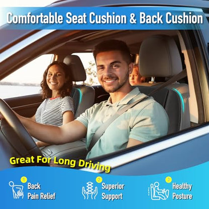 Car Seat Cushion with Back Support Pillow (Black)