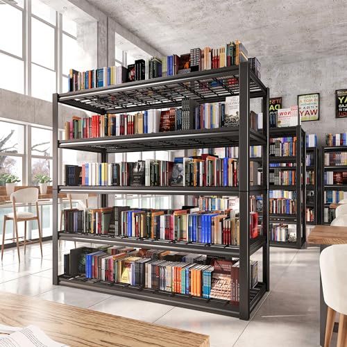 48.2''W Garage Shelving Heavy Duty Metal Shelving 3000LBS Storage Shelves Adjustable Metal Shelves Industrial 5 Tier Garage Shelf for Basement Pantry Warehouse Supermarket (24.2"D x 48.2"W x 72.2"H)