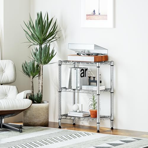 750 lbs 3 Tier Shelf Metal Storage Shelves Wire Rack Closet Organizers with PP Board for Garage Kitchen Bathroom Laundry Chrome 11.8" D x 21.7" W x 28.6" H (3 tier, 11.8" D x 21.7" W x 28.6" H / Chrome)