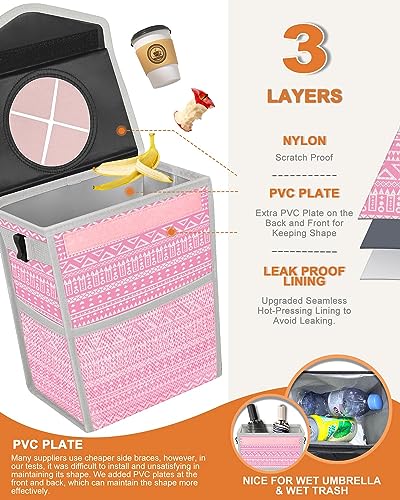 Car Trash Can with Lid Leakproof Car Garbage Bag Vehicle Trash Bin (2.8 Gallons / Pink Print)