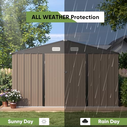 10x10 FT Metal Storage Shed (Brown / 10x10 FT)