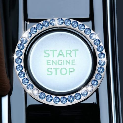 2 PCS Crystal Rhinestone Car Engine Start Stop Decoration Ring (Blue)