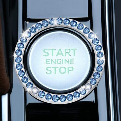 2 PCS Crystal Rhinestone Car Engine Start Stop Decoration Ring (Blue)