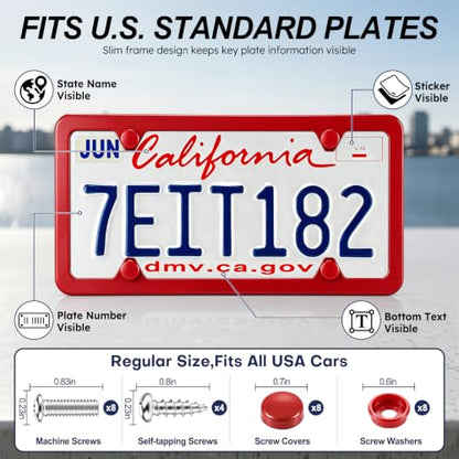4 Holes Stainless Steel License Plate Frames (Red)