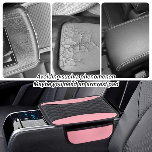 Leather Car Center Console Cover with Side Pockets (Pink)