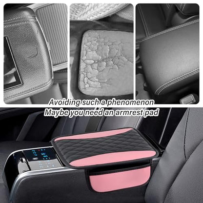 Leather Car Center Console Cover with Side Pockets (Pink)