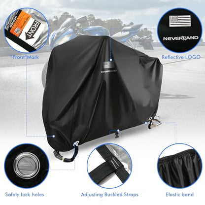 Motorcycle Cover Waterproof Outdoor All Weather Protection Black (black / XXXL ( 116*43*55 inches ))