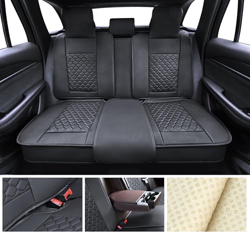 Car Seat Cover Full Set Leather Waterproof Front Rear Black (Black)