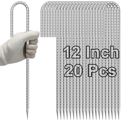 Rebar-Stakes-12-Inch J Hook Galvanized Garden Tent Stakes Heavy Duty (J-12 Inch-20 Pcs / J-12 Inch-Φ1/4"-Galvanized)
