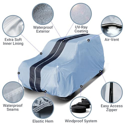 Car Cover Waterproof All Weather for 1998 (Gray / Black (Stripe) / 64. Tracker 4-Door 1998-2004)