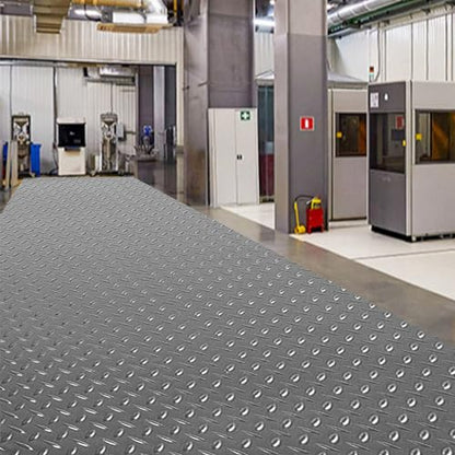 7.5Ft x 17Ft Rubber Flooring Mats 1.6mm Diamond Plate Flooring Roll (1.6mm-7.5Ft x 17Ft-Gray)