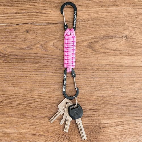 Carabiner Keychain Hook with Paracord Strap (1 Pink 1 Orange)