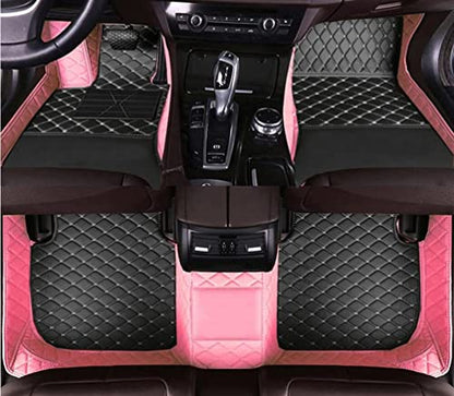 Custom All Weather Protection Leather Car Floor Mats for Cars Sedan SUV Sports Car Waterproof Floor Mat (Black+pink)
