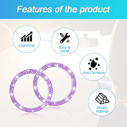2PCS Zinc Alloy Rhinestone Engine Start Button Rings (Purple)