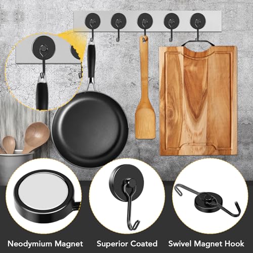 Magnetic Hooks 12 Pack 120Lbs Heavy Duty Neodymium Magnet Hook (Black / 1.26×2.67 in)