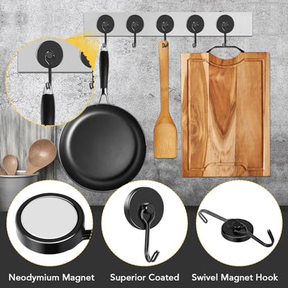 Magnetic Hooks 12 Pack 120Lbs Heavy Duty Neodymium Magnet Hook (Black / 1.26×2.67 in)
