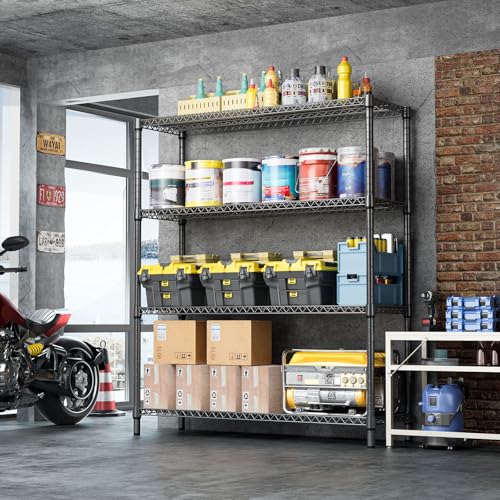 4 Tier Metal Garage Shelving (4 Tier, 17.7" D x 59.1" W x 70.9" H / Black)