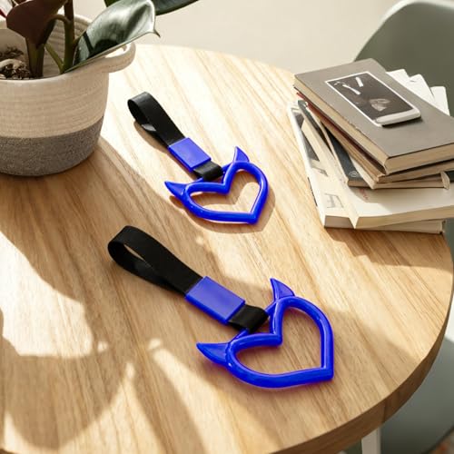 2 Pcs Devil Heart Shaped Car Handle Strap (Blue)