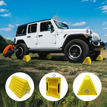 Premium 4 pcs Heavy Duty Wheel Tire Chocks (Yellow-4 pcs)