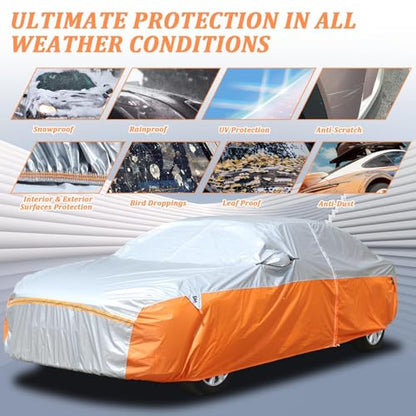 Waterproof Car Cover for Automobiles (Silver-Orange / 3XXL：for Sedan(Lenght 191"-200"))