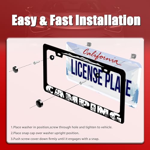 Camping License Plate Frame Mountains License Plate Holder Forest for Car Decorative Parts Stainless Stee License Plate for Standard Us Canada Funny License Plate Frames 12x6 Inch (Camping)