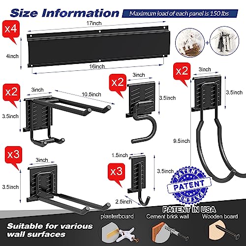 Garage Tool Storage Rack (68inch 4 panels+12 hooks)