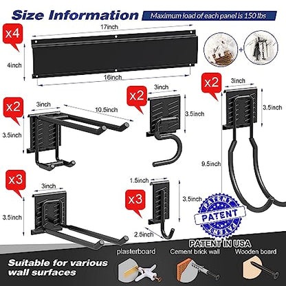 Garage Tool Storage Rack (68inch 4 panels+12 hooks)