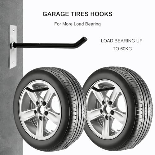 10 Inch Wall Mount Steel Tire Hooks (4 Pack – Black)