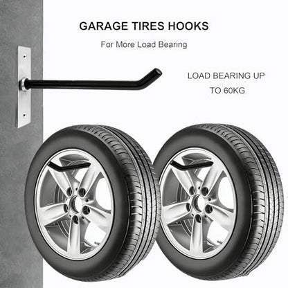 10 Inch Wall Mount Steel Tire Hooks (4 Pack – Black)
