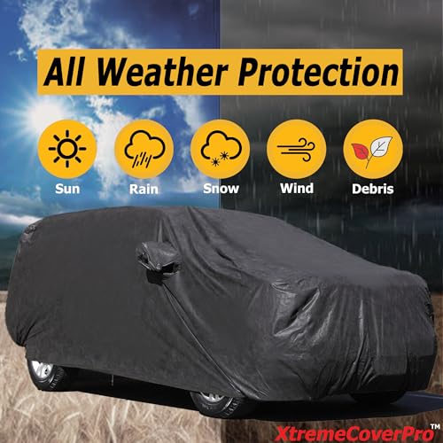 All Weather Waterproof car Cover Good for rain Snow uv Protection dust Escalade ESV Suburban Expedition Yukon XL Excursion Grand Wagoneer Navigator (SG - (fits SUV/VAN 216-233 inches) / BLACK)