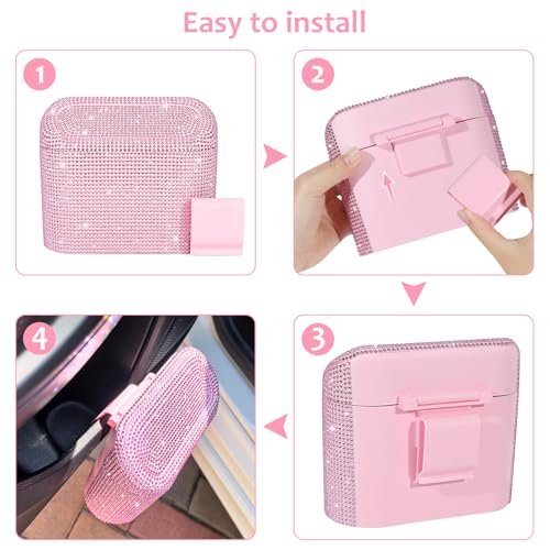 Bling Car Trash Can with Lid (Light Pink/Light Pink Rhinestone)