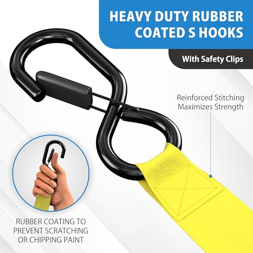 USA Based Retractable Ratchet Straps (1in x 6ft - 2 Pack / Yellow)