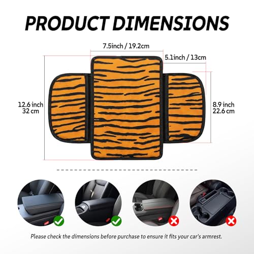 Animal Print Car Center Console Armrest Cover with 2 Side Pockets (Tiger Print)