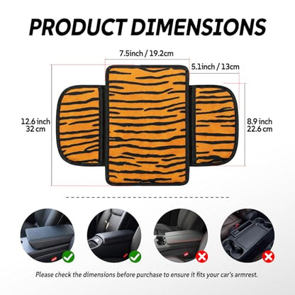 Animal Print Car Center Console Armrest Cover with 2 Side Pockets (Tiger Print)